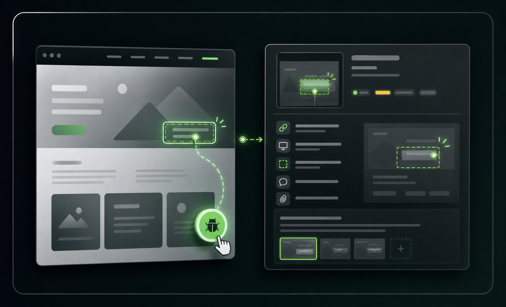 Interface BugsPointer montrant un signalement de bug et un rapport contextualisé
